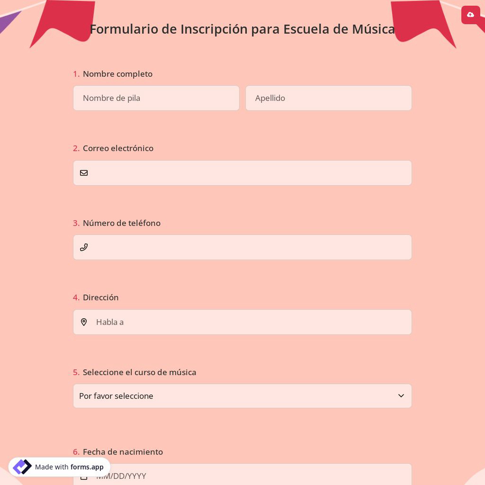 Formulario de Inscripción para Escuela de Música