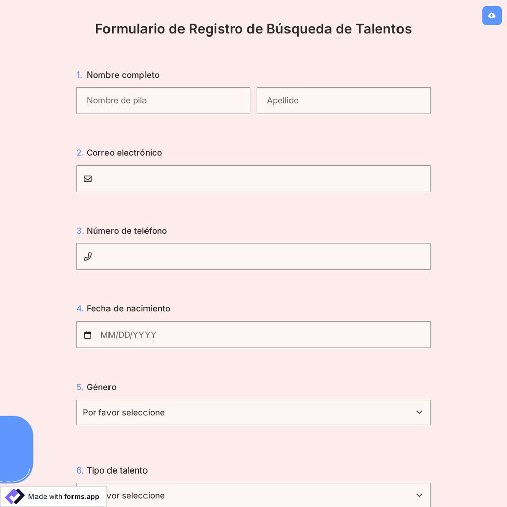 Formulario de Registro de Búsqueda de Talentos