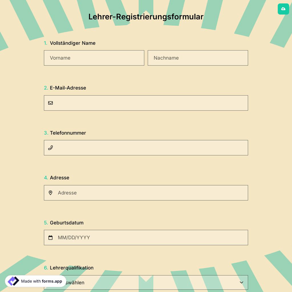 Lehrer-Registrierungsformular