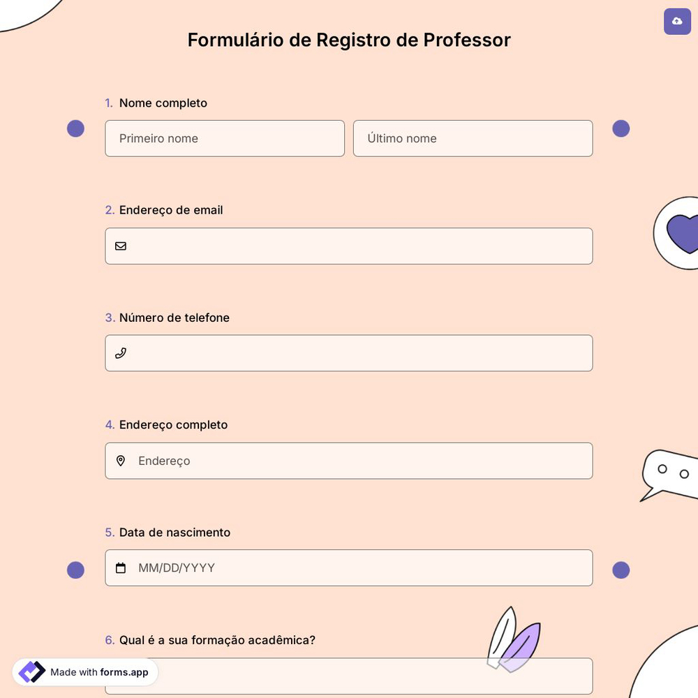Formulário de Registro de Professor
