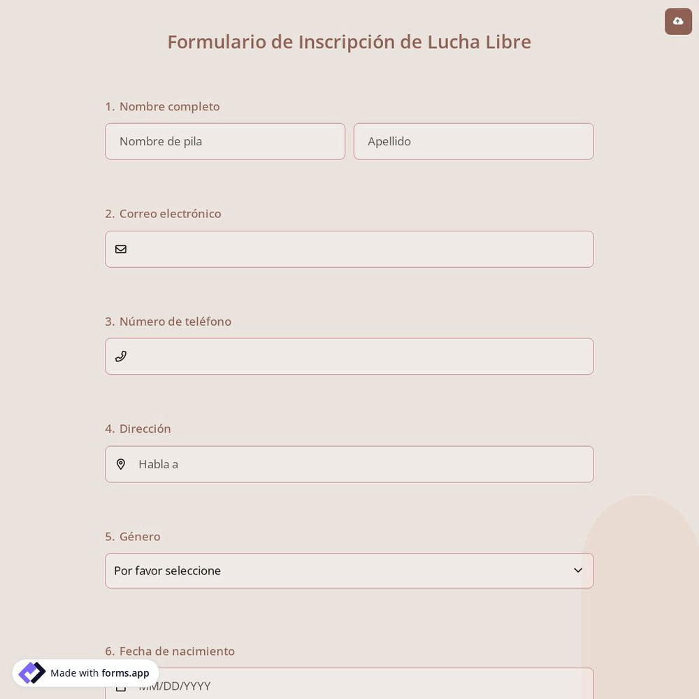 Formulario de Inscripción de Lucha Libre