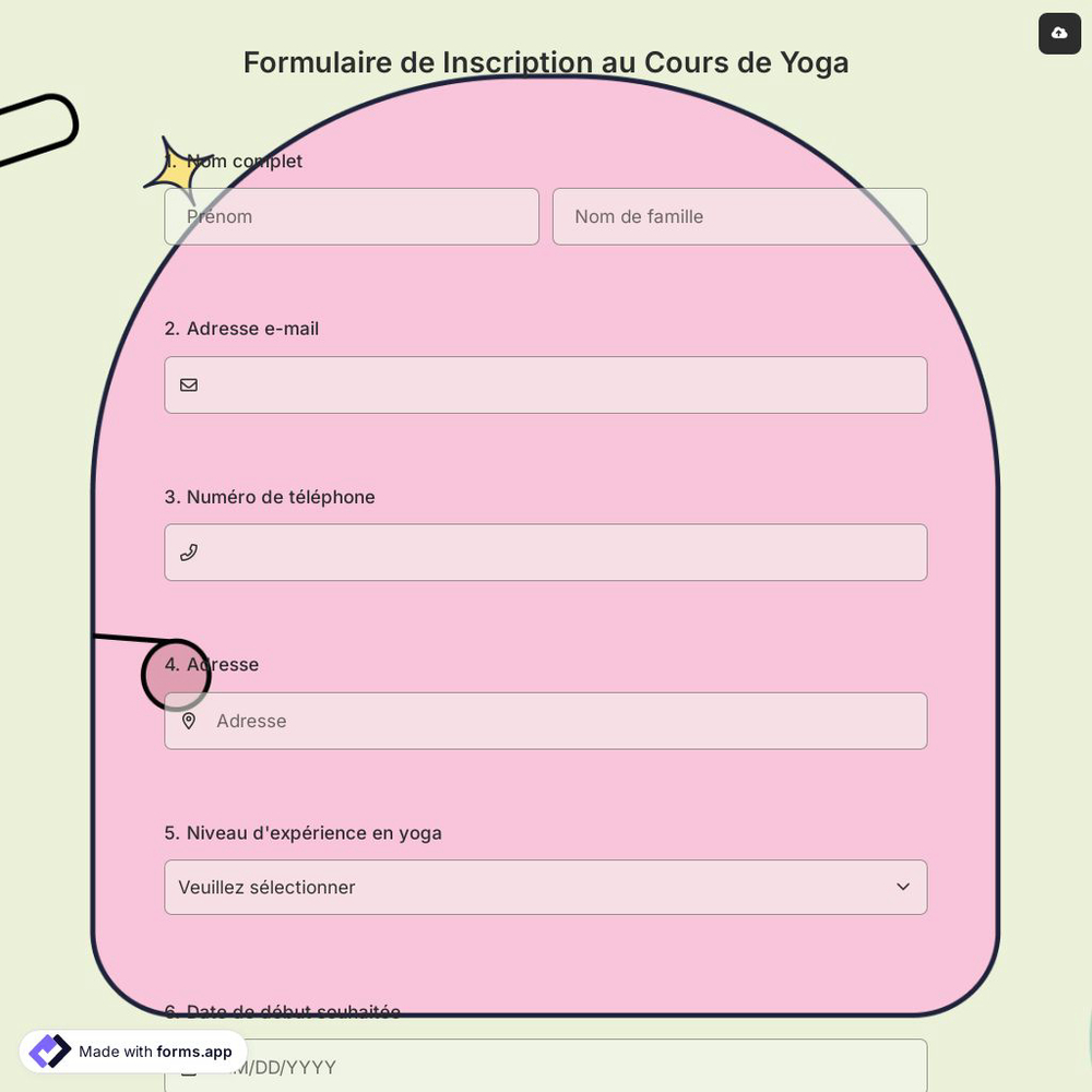 Formulaire de Inscription au Cours de Yoga