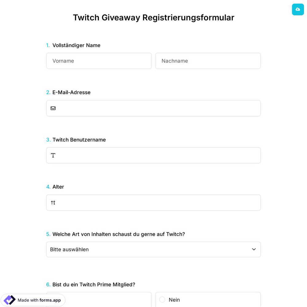 Twitch Giveaway Registrierungsformular