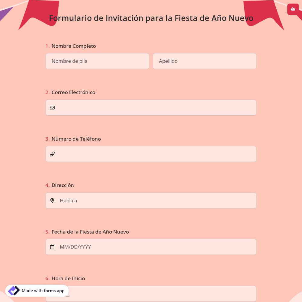 Formulario de Invitación para la Fiesta de Año Nuevo