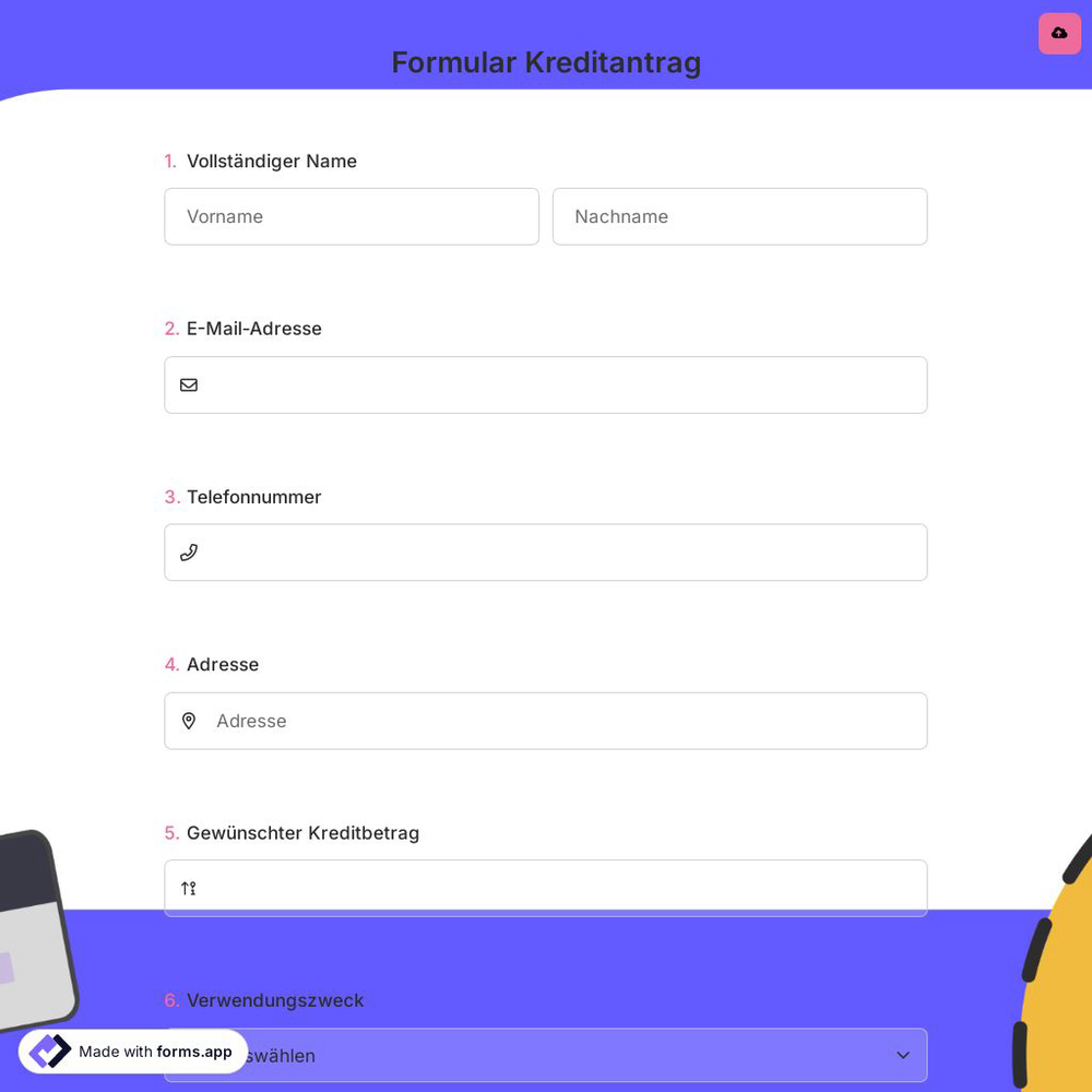Formular Kreditantrag