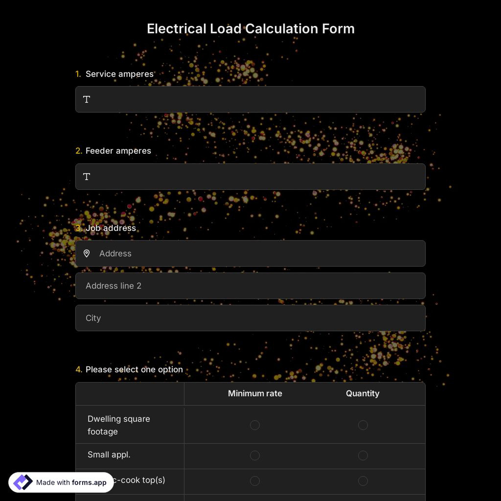 Electrical Load Calculation Form