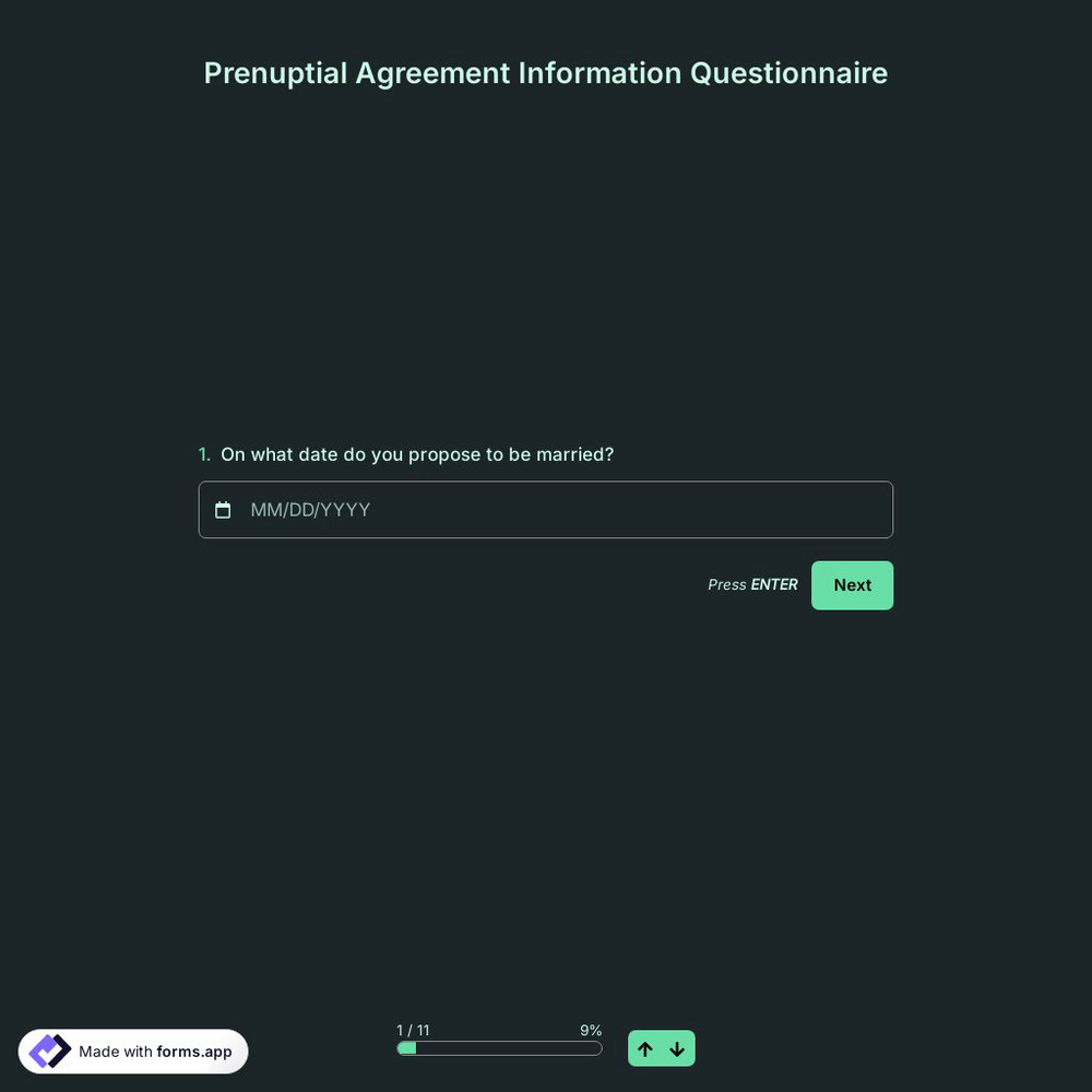 Prenuptial Agreement Information Questionnaire