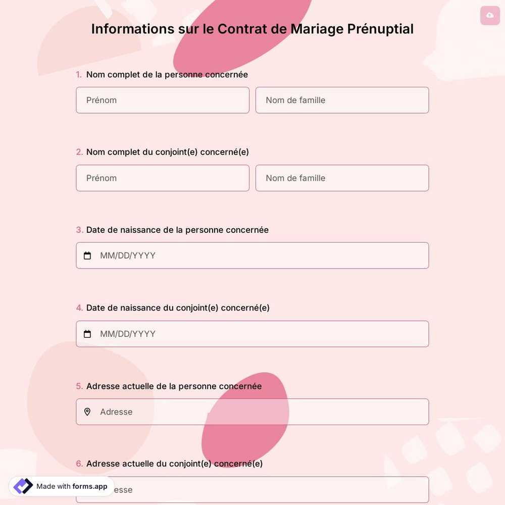 Informations sur le Contrat de Mariage Prénuptial