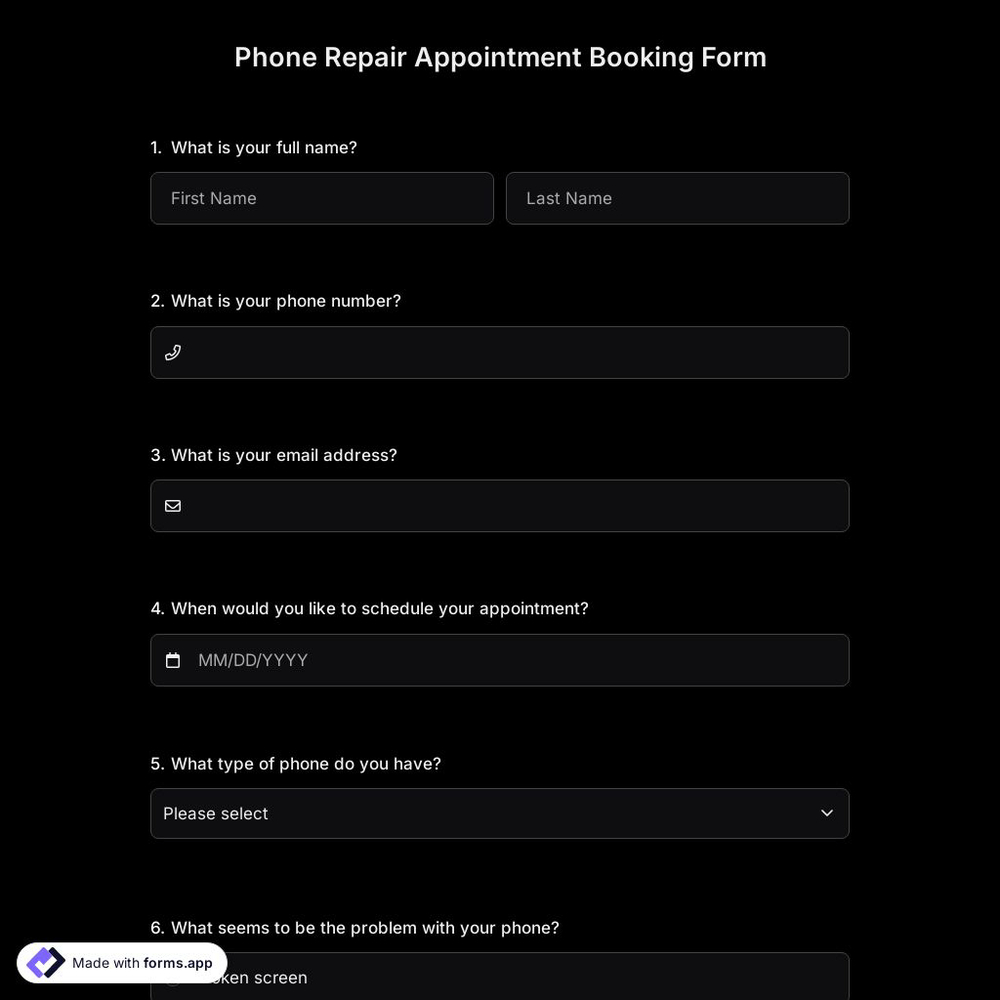 Phone Repair Appointment Booking Form