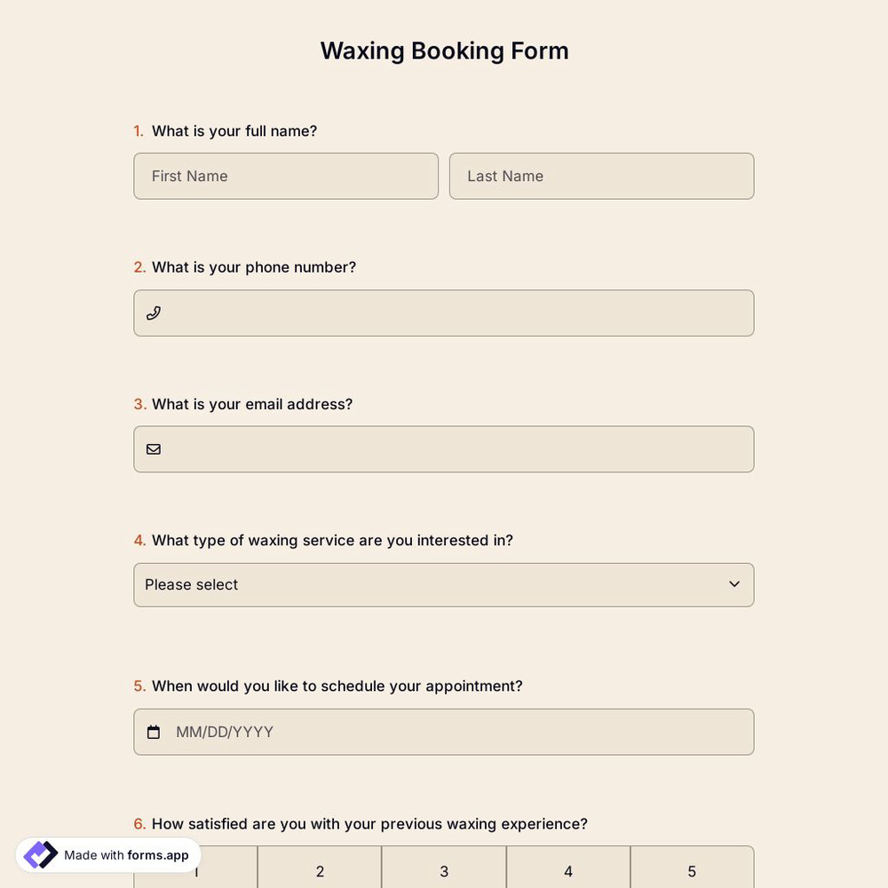 Waxing Booking Form