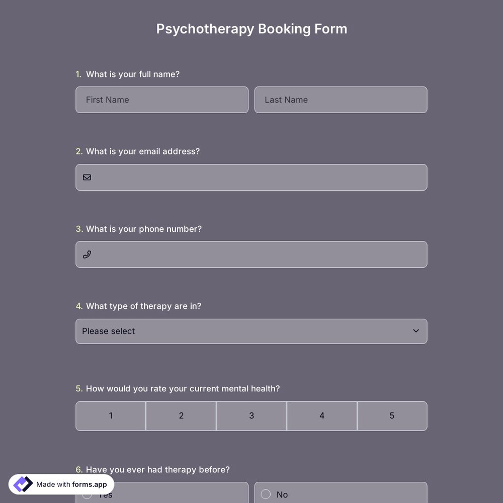 Psychotherapy Booking Form