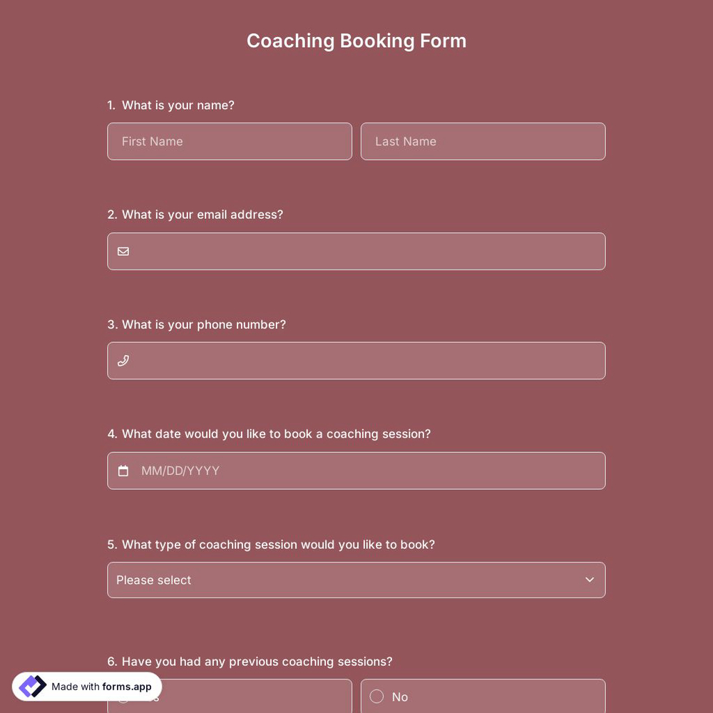 Coaching Booking Form
