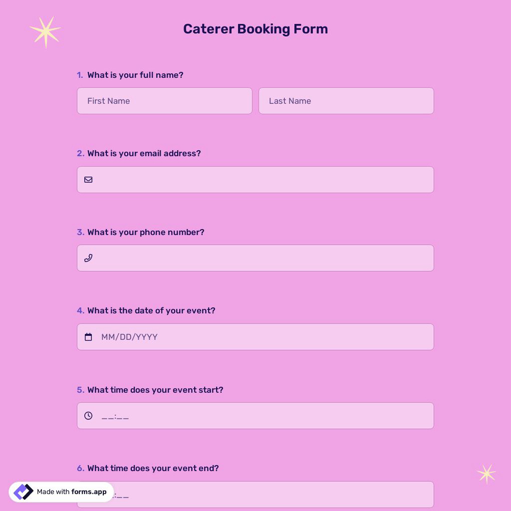 Caterer Booking Form