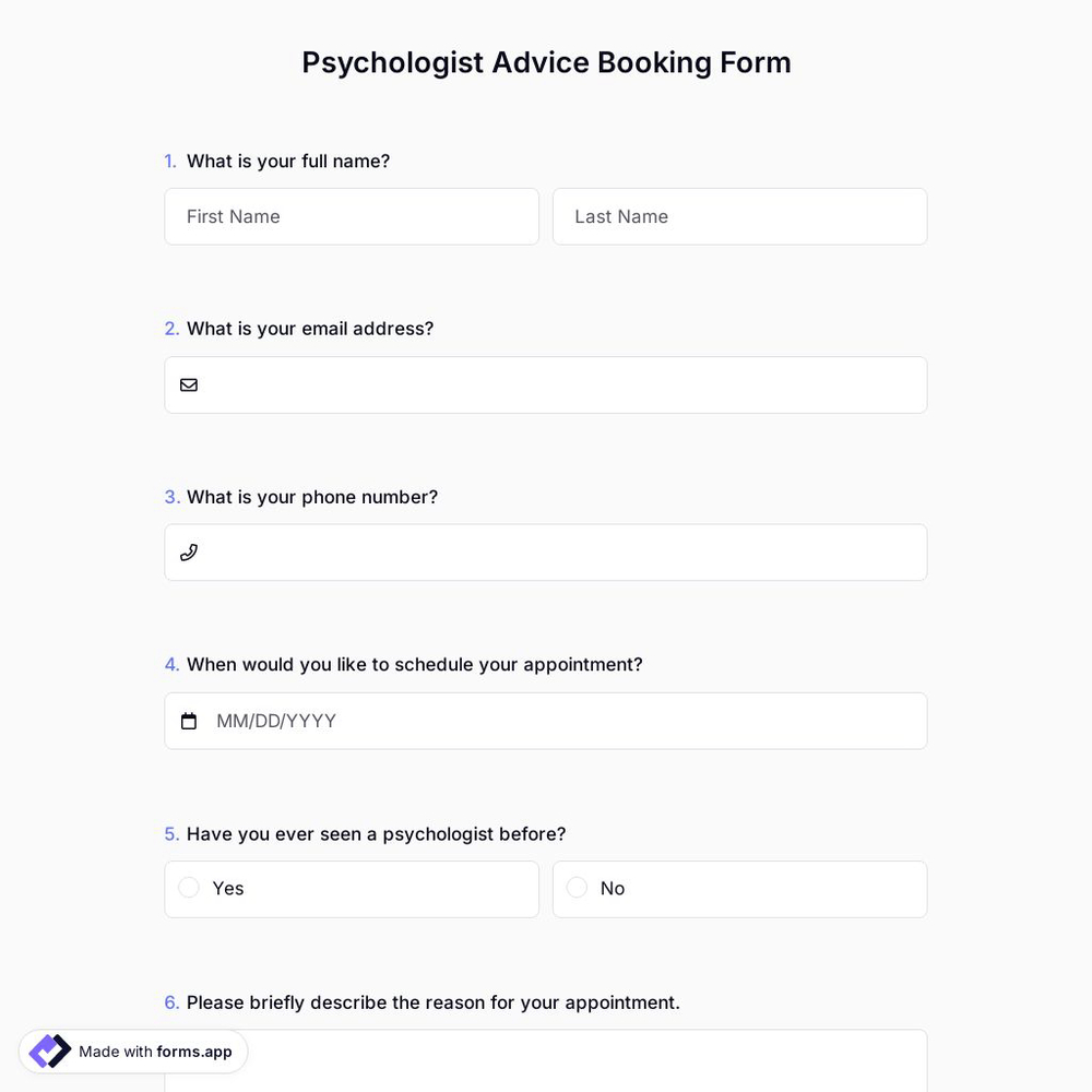 Psychologist Advice Booking Form