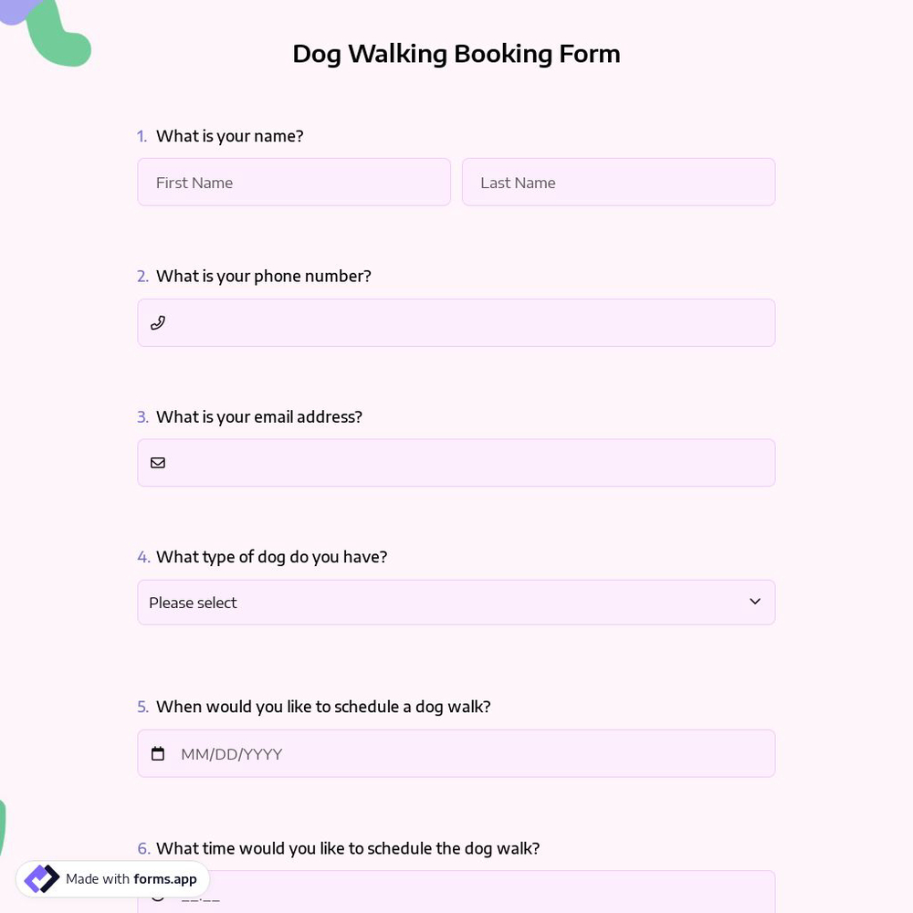 Dog Walking Booking Form