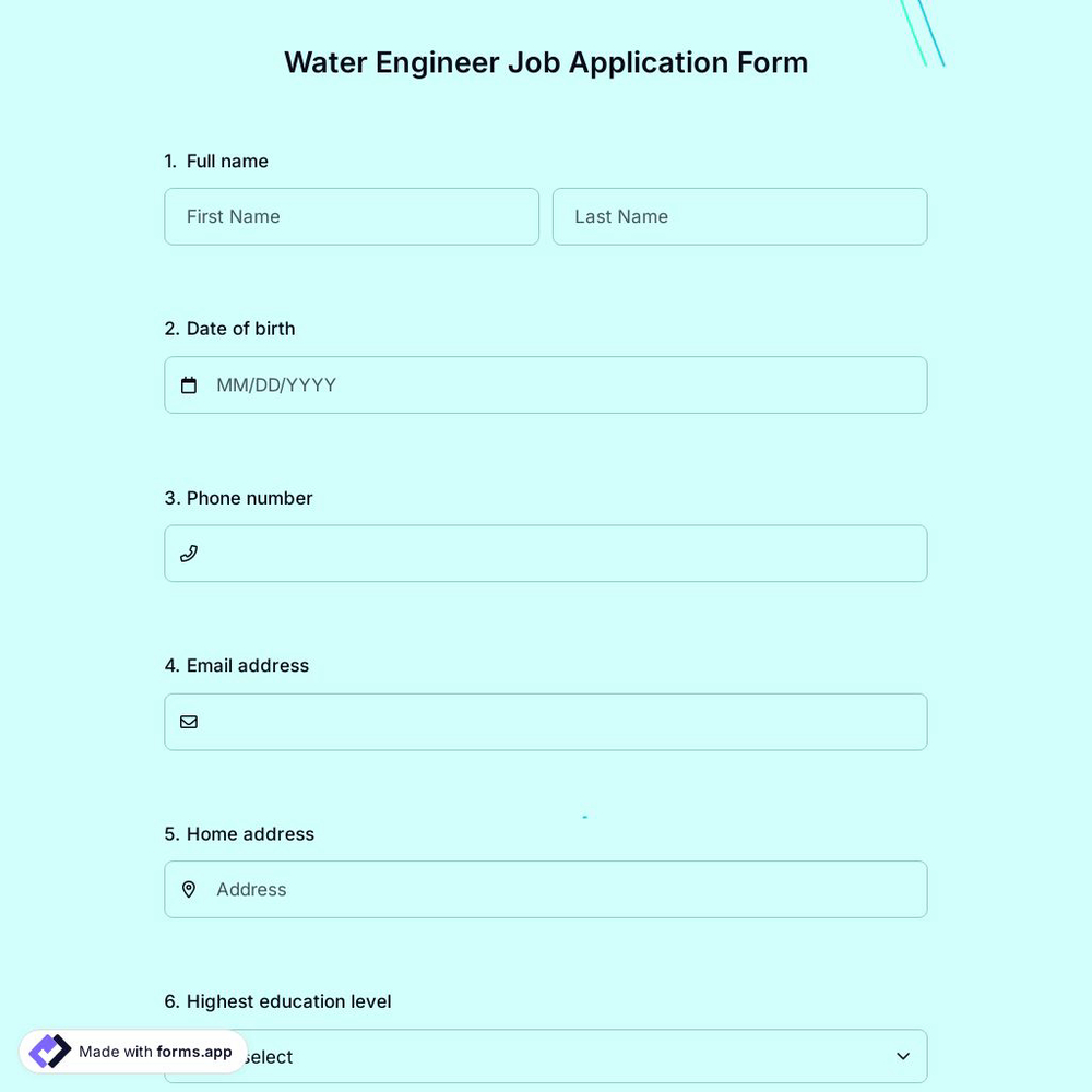 Water Engineer Job Application Form
