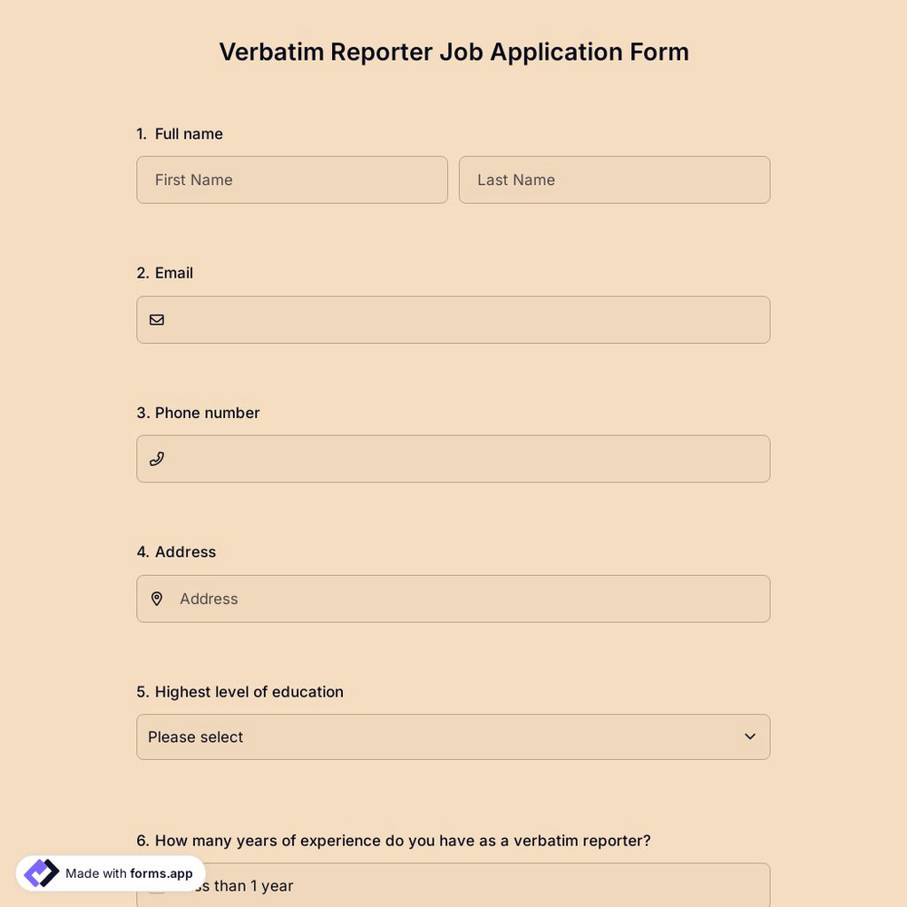 Verbatim Reporter Job Application Form