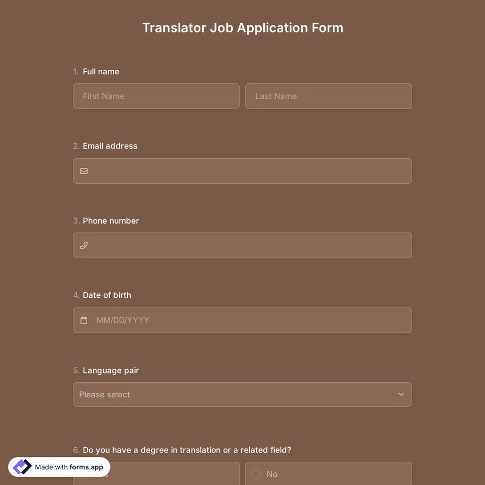 Translator Job Application Form