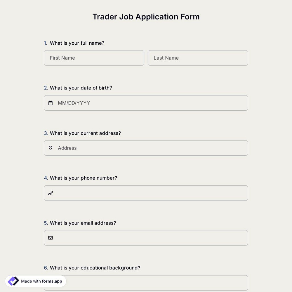 Trader Job Application Form
