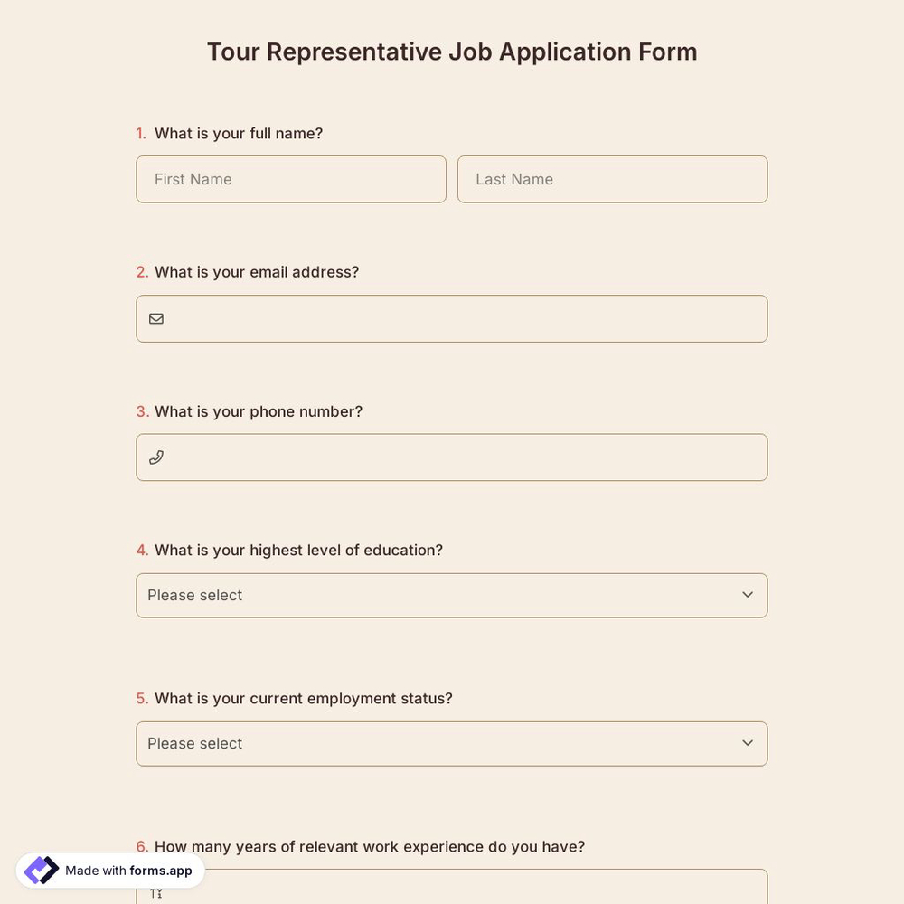 Tour Representative Job Application Form