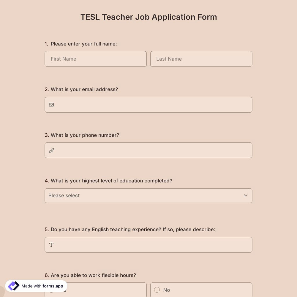 TESL Teacher Job Application Form