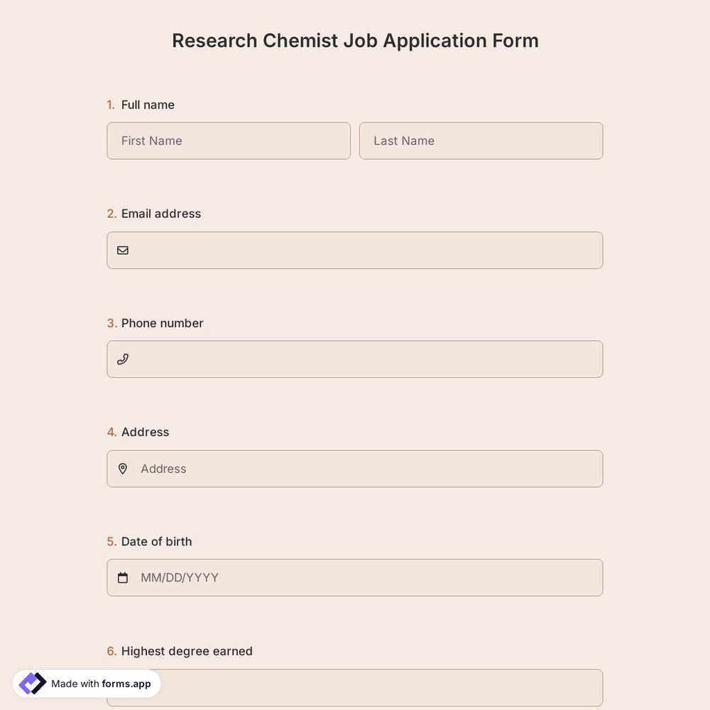 Research Chemist Job Application Form