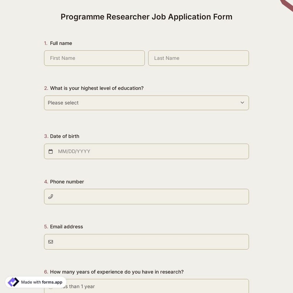 Programme Researcher Job Application Form