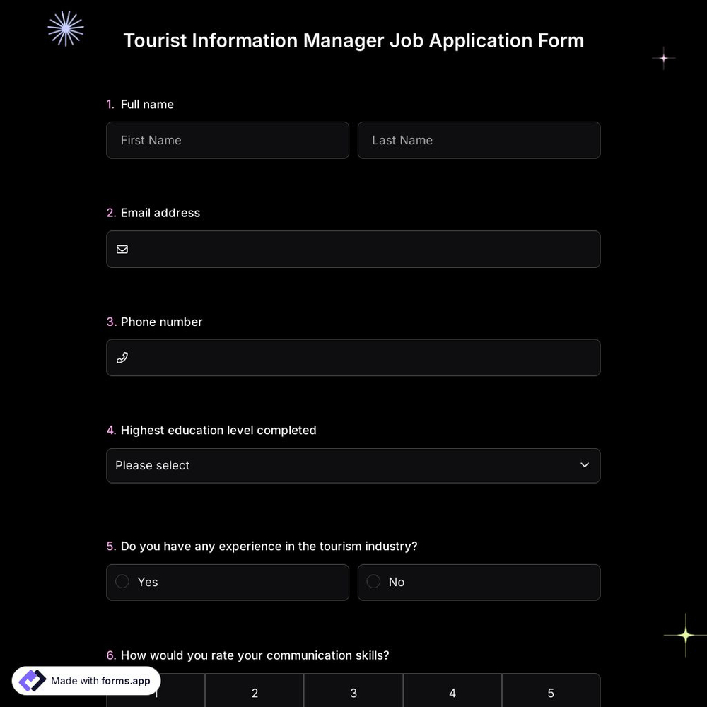 Tourist Information Manager Job Application Form