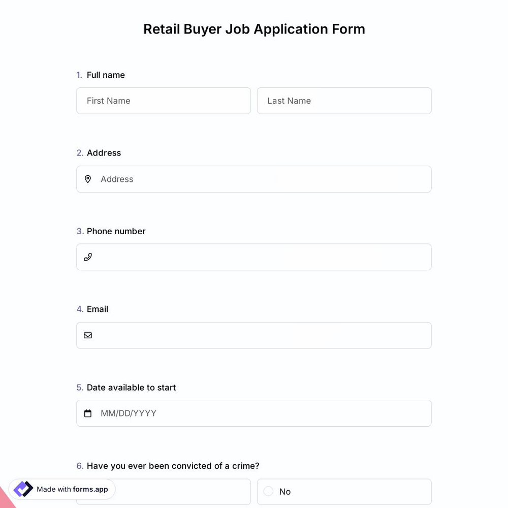 Retail Buyer Job Application Form
