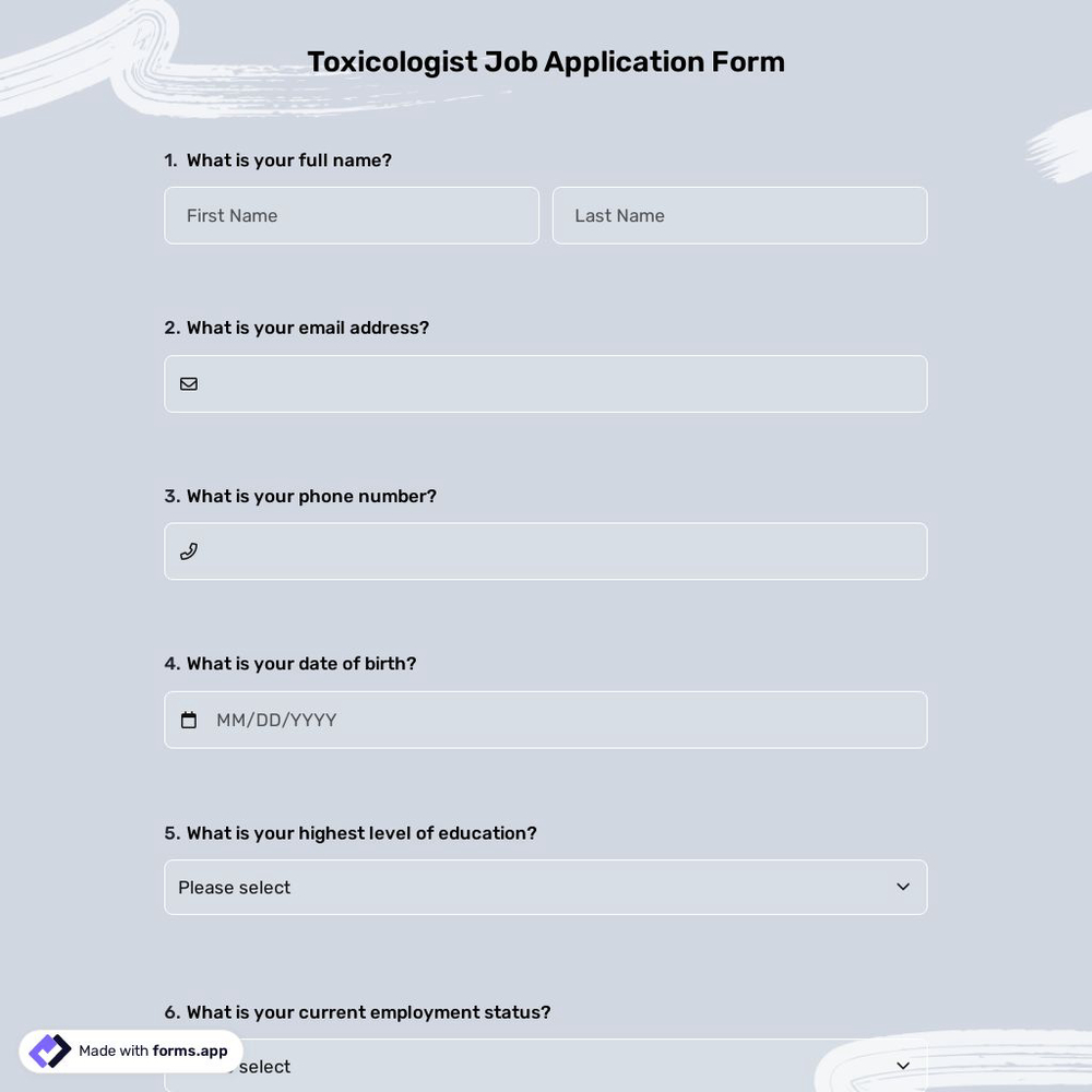 Toxicologist Job Application Form