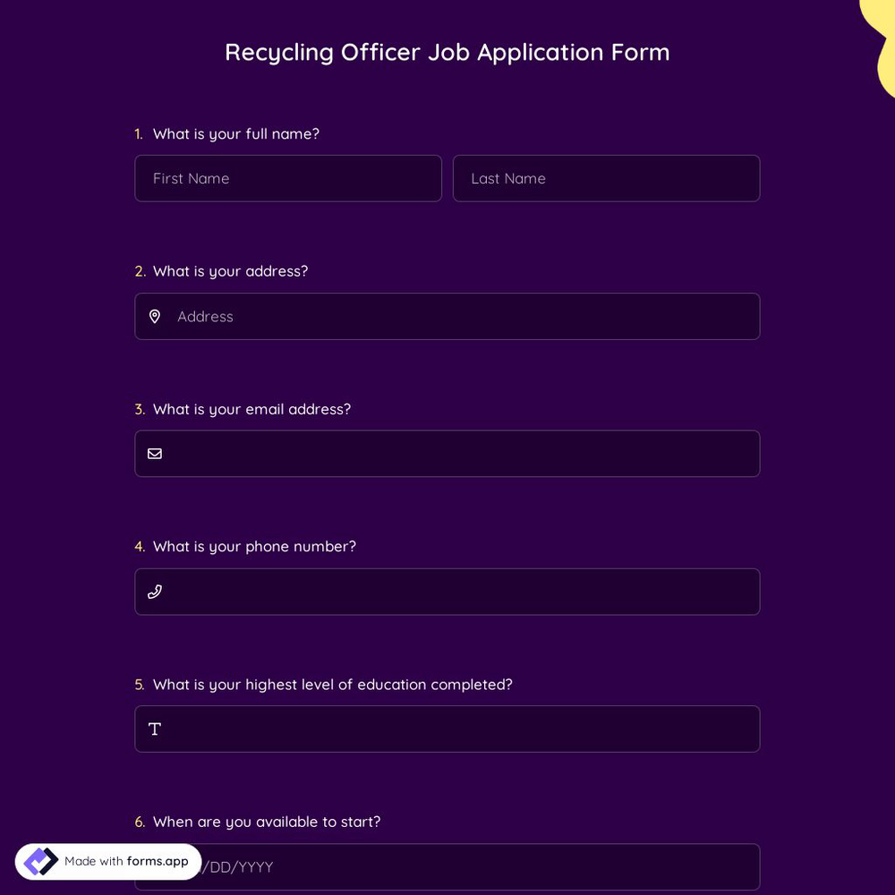 Recycling Officer Job Application Form