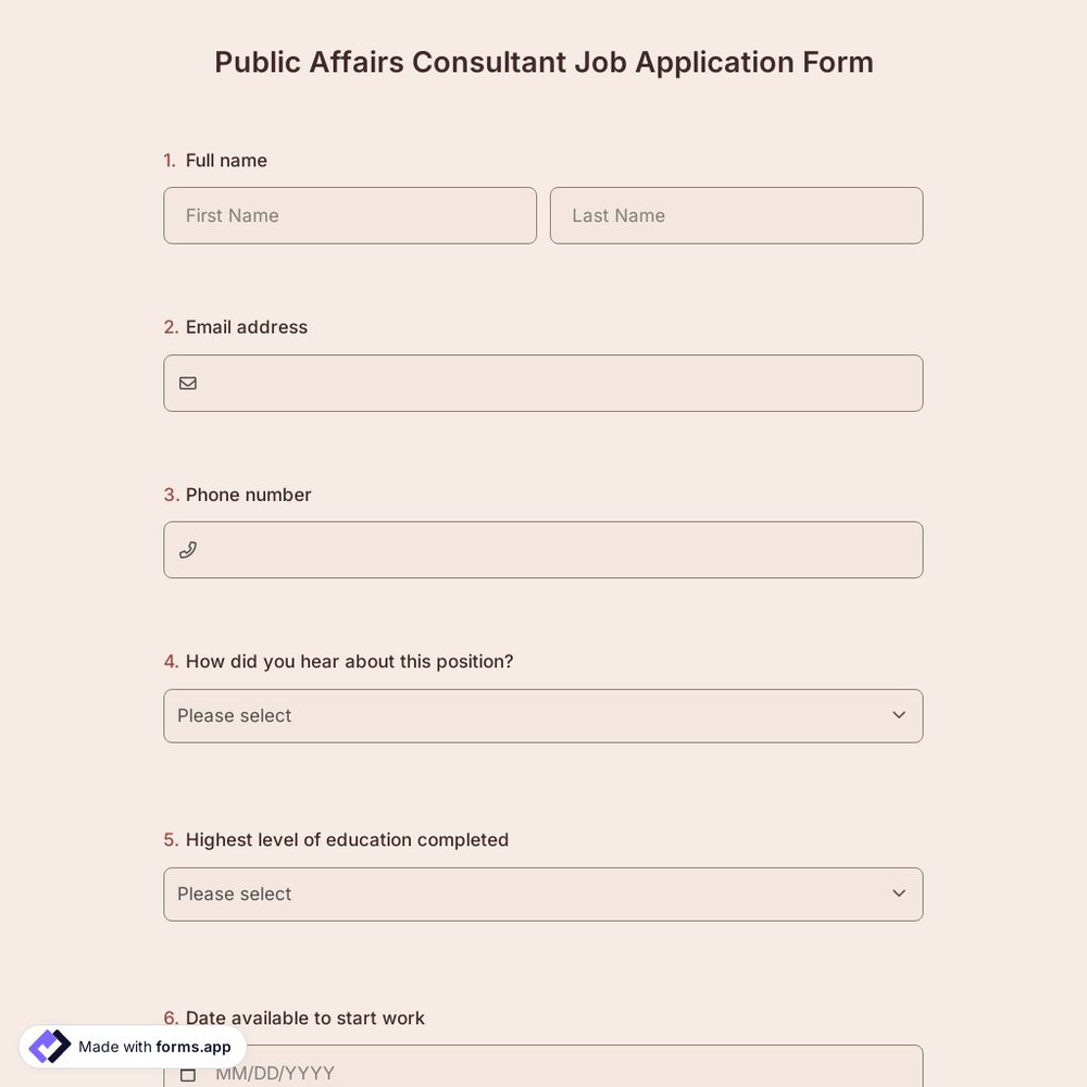 Public Affairs Consultant Job Application Form