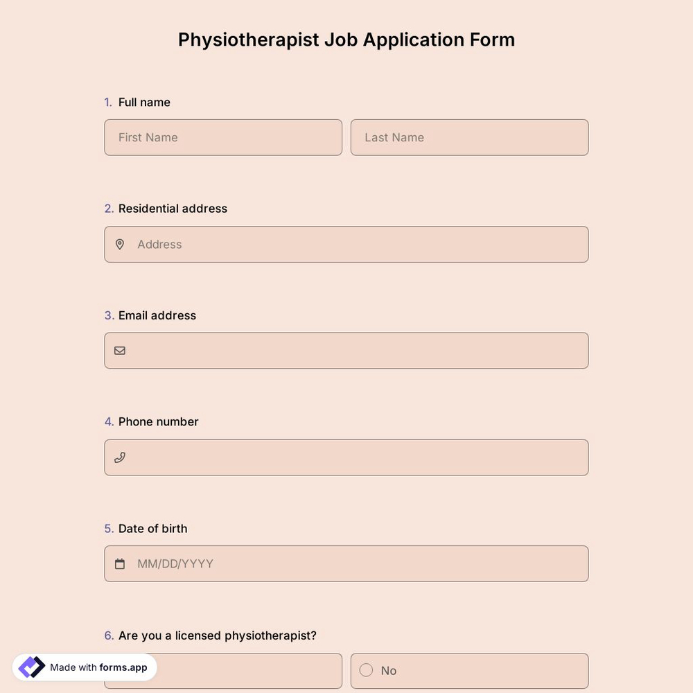 Physiotherapist Job Application Form