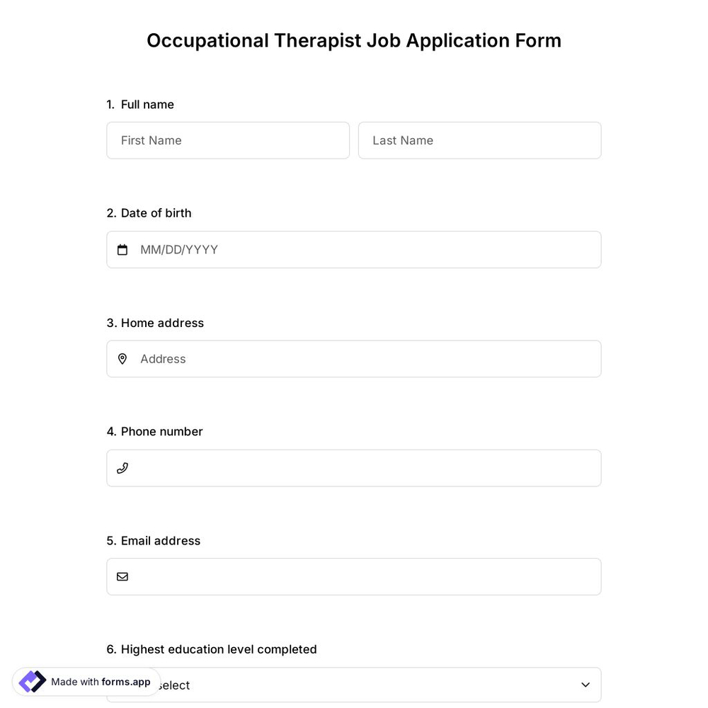 Occupational Therapist Job Application Form