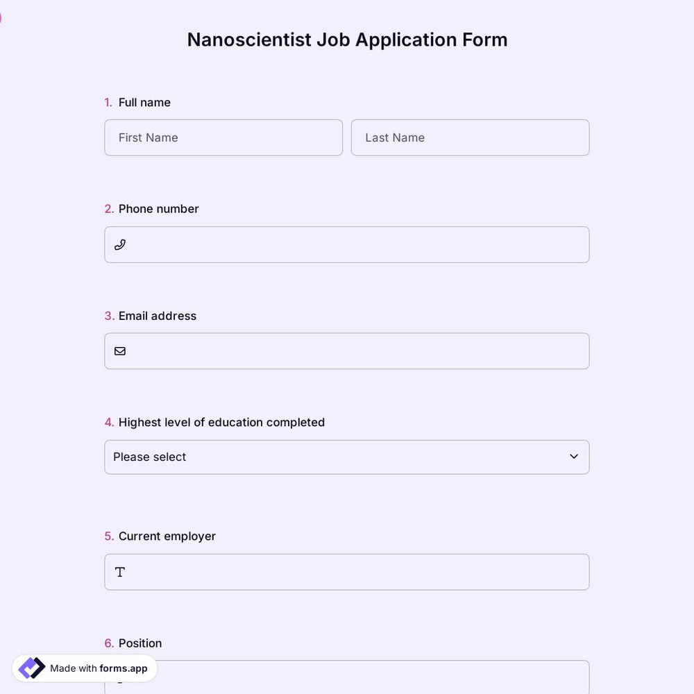 Nanoscientist Job Application Form