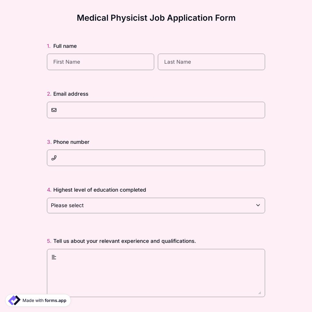 Medical Physicist Job Application Form