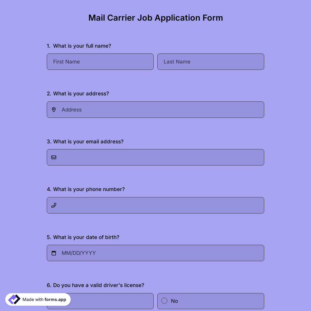 Mail Carrier Job Application Form