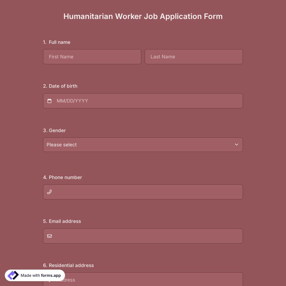 Humanitarian Worker Job Application Form