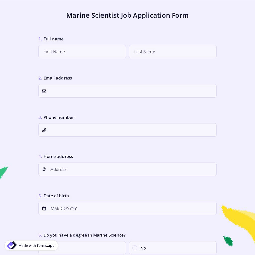 Marine Scientist Job Application Form