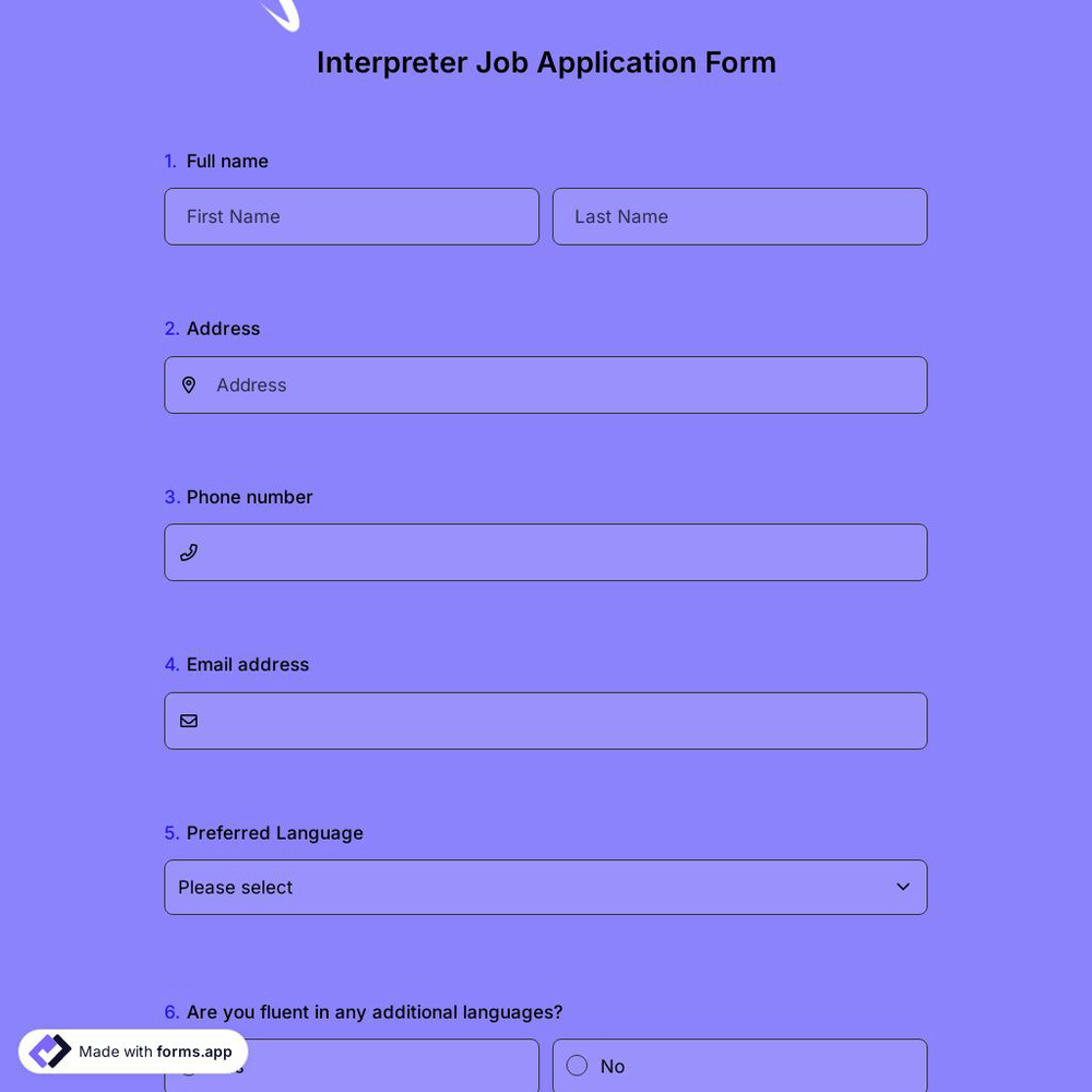 Interpreter Job Application Form