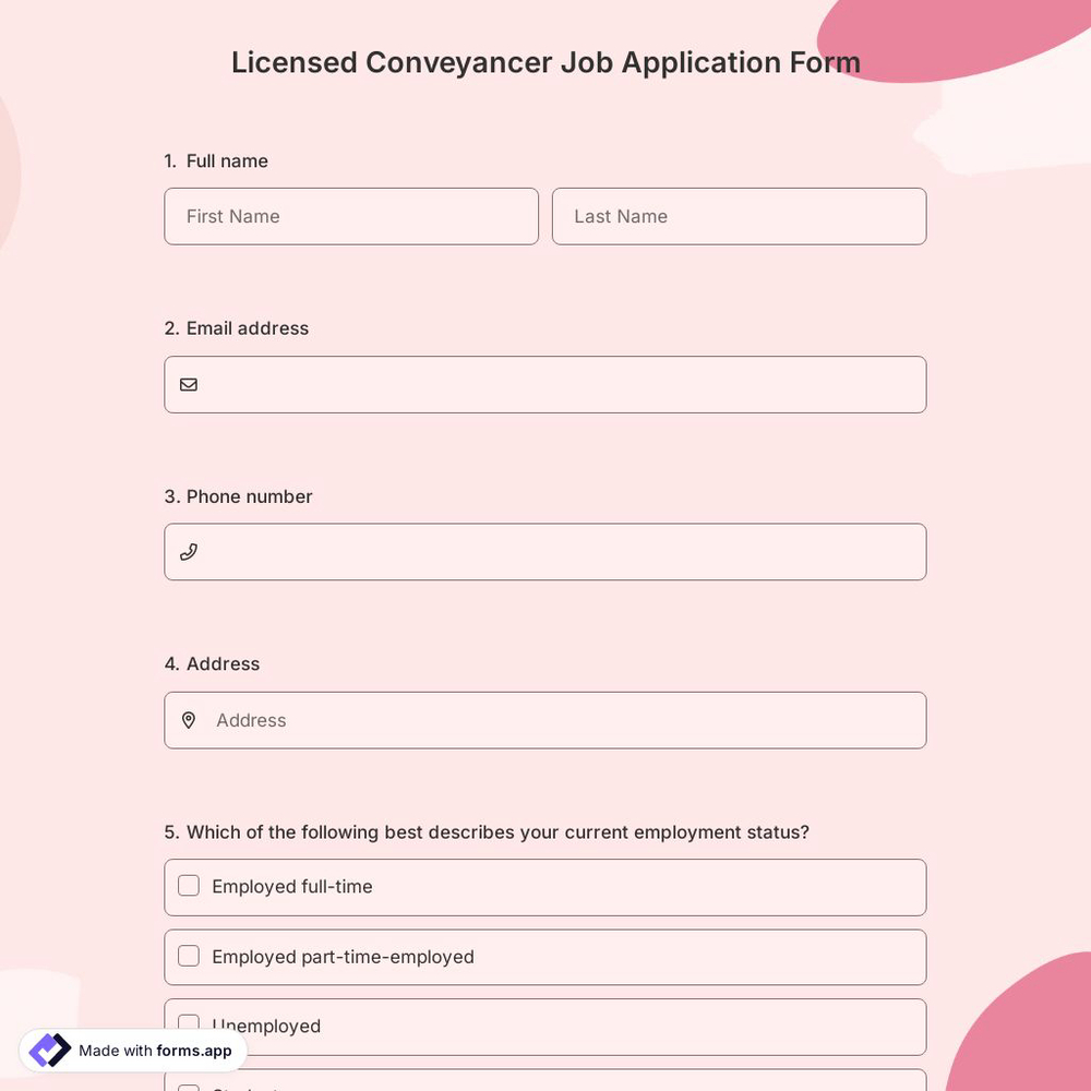 Licensed Conveyancer Job Application Form