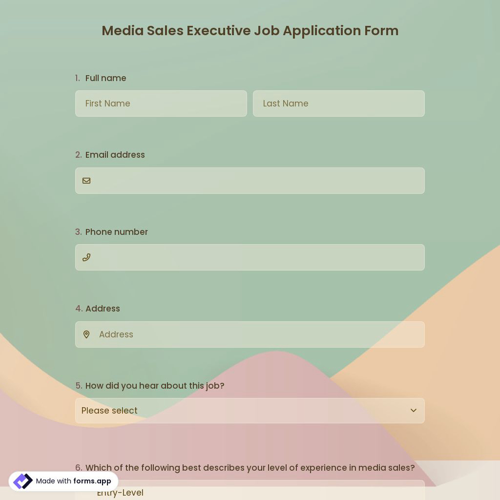 Media Sales Executive Job Application Form