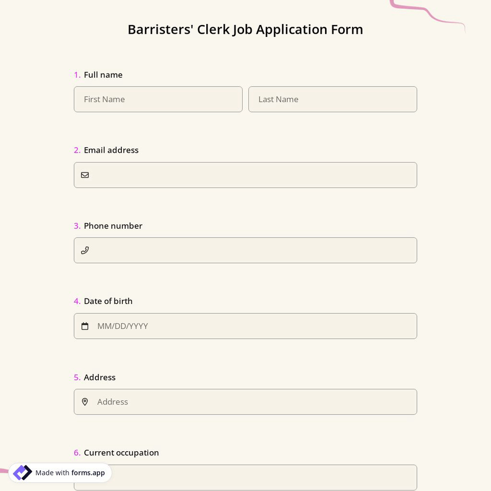 Barristers' Clerk Job Application Form