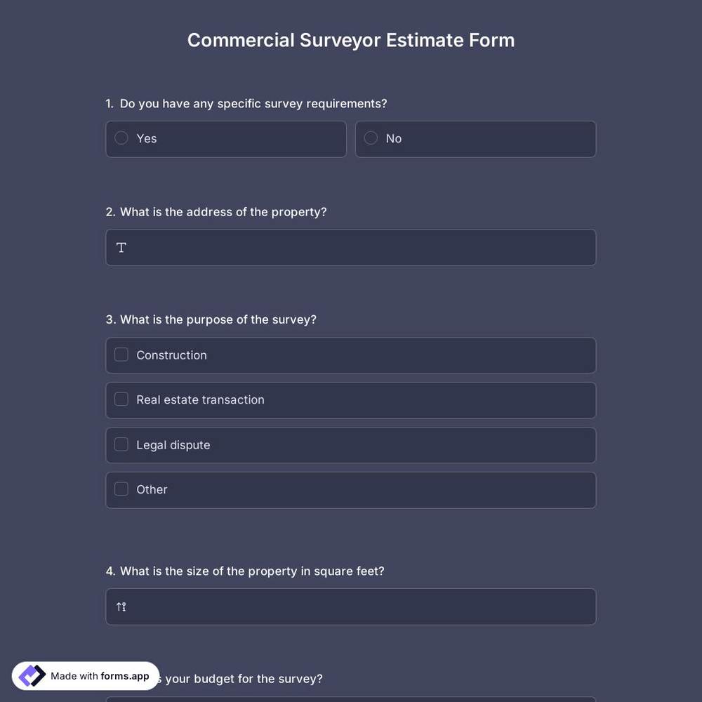 Commercial Surveyor Estimate Form