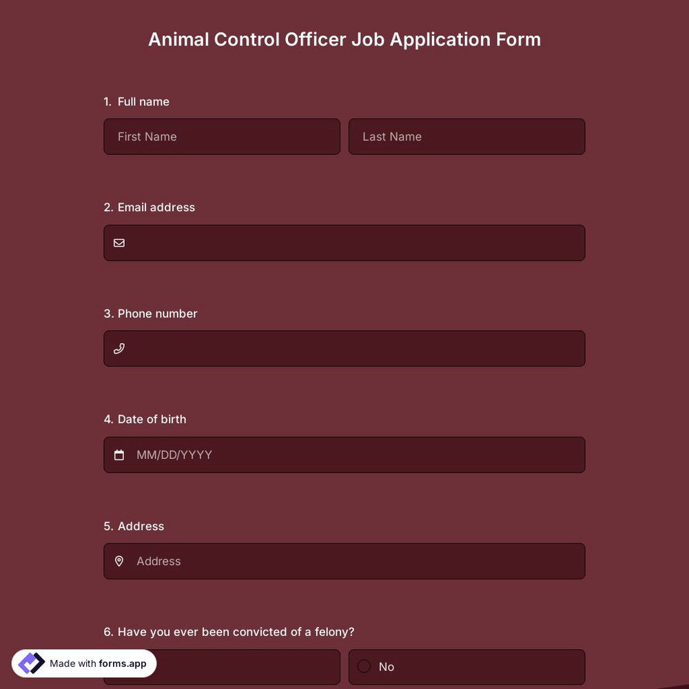 Animal Control Officer Job Application Form