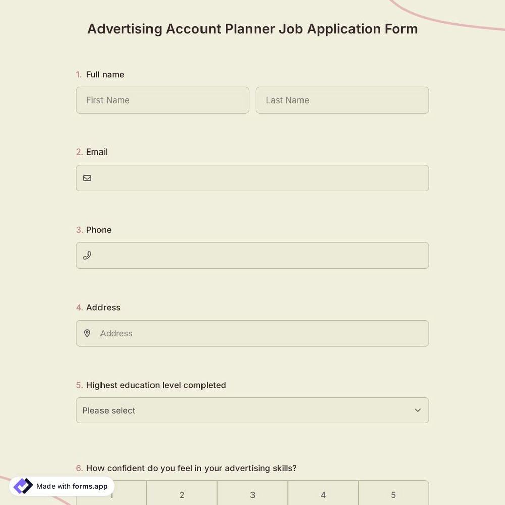 Advertising Account Planner Job Application Form