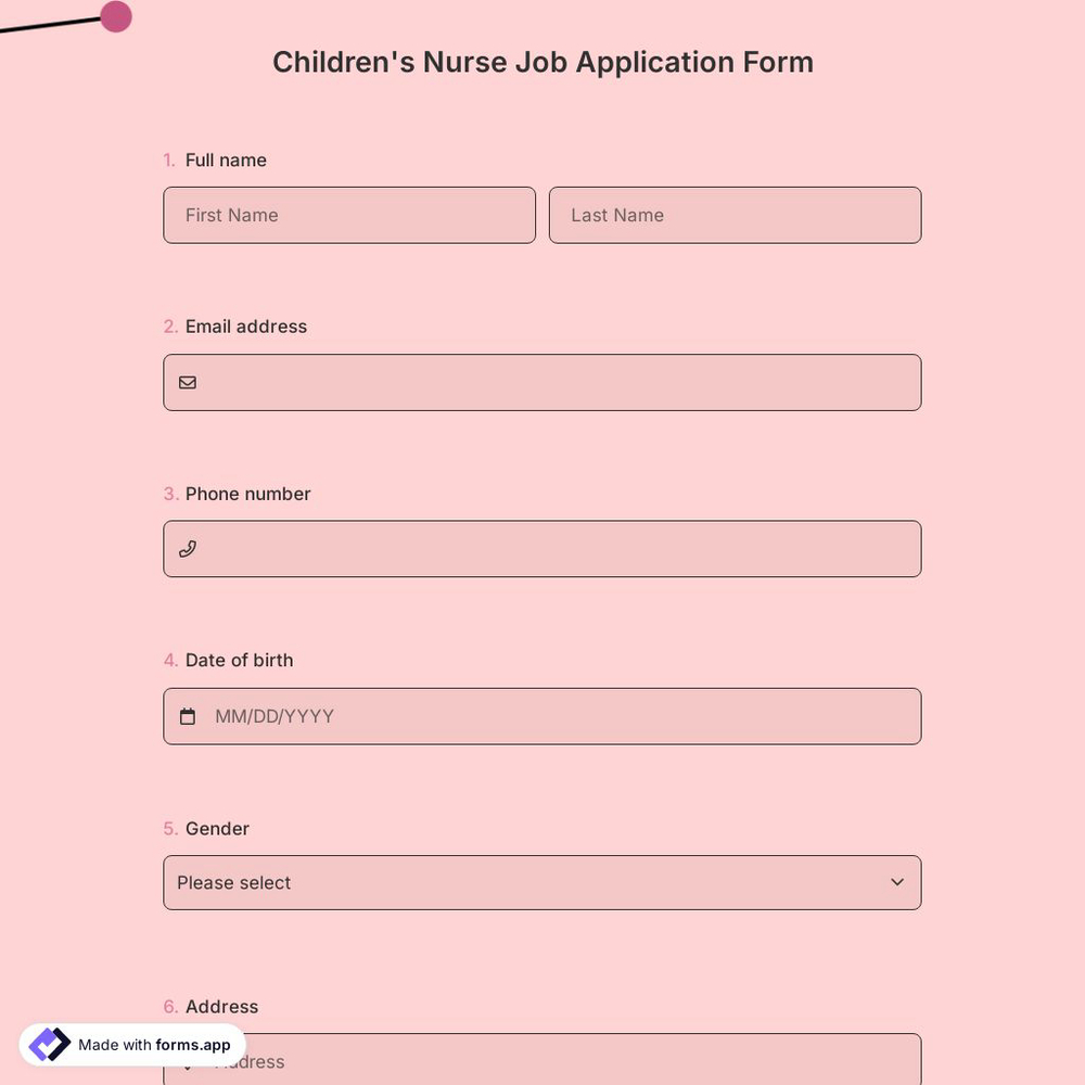 Children's Nurse Job Application Form