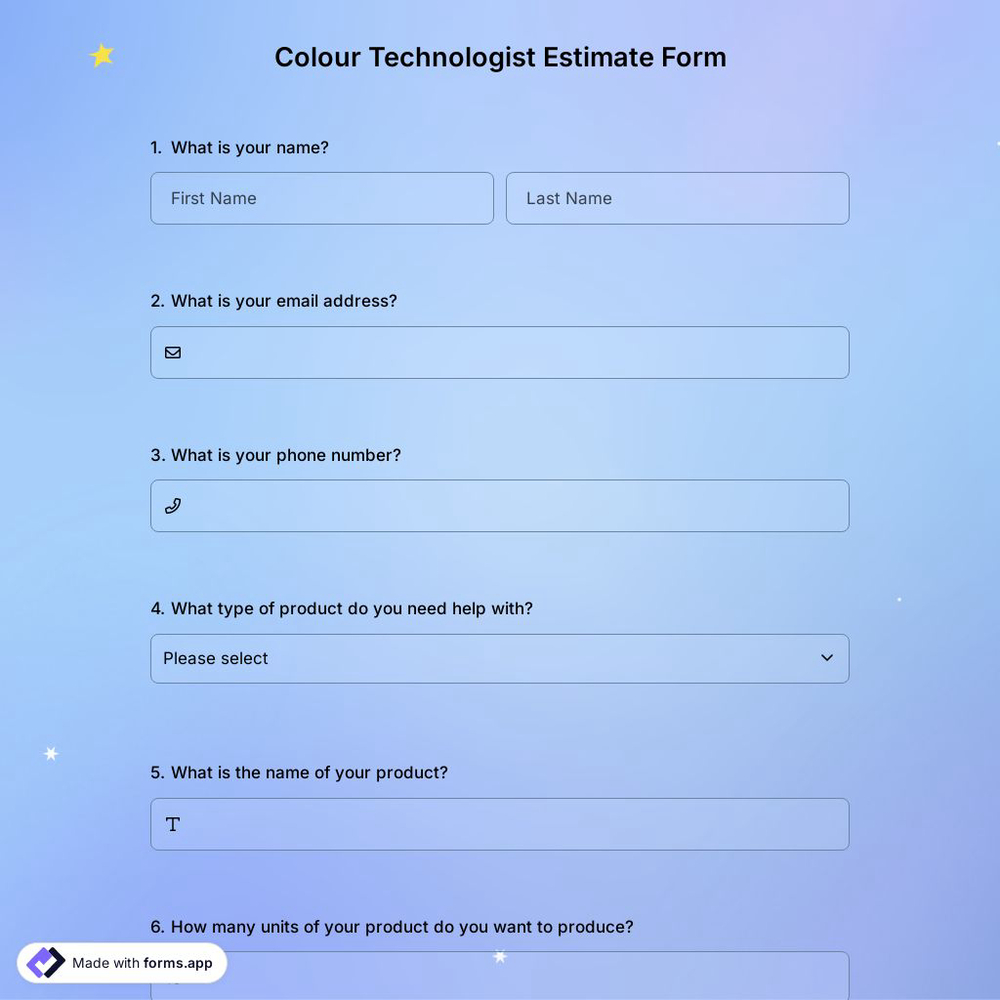 Colour Technologist Estimate Form