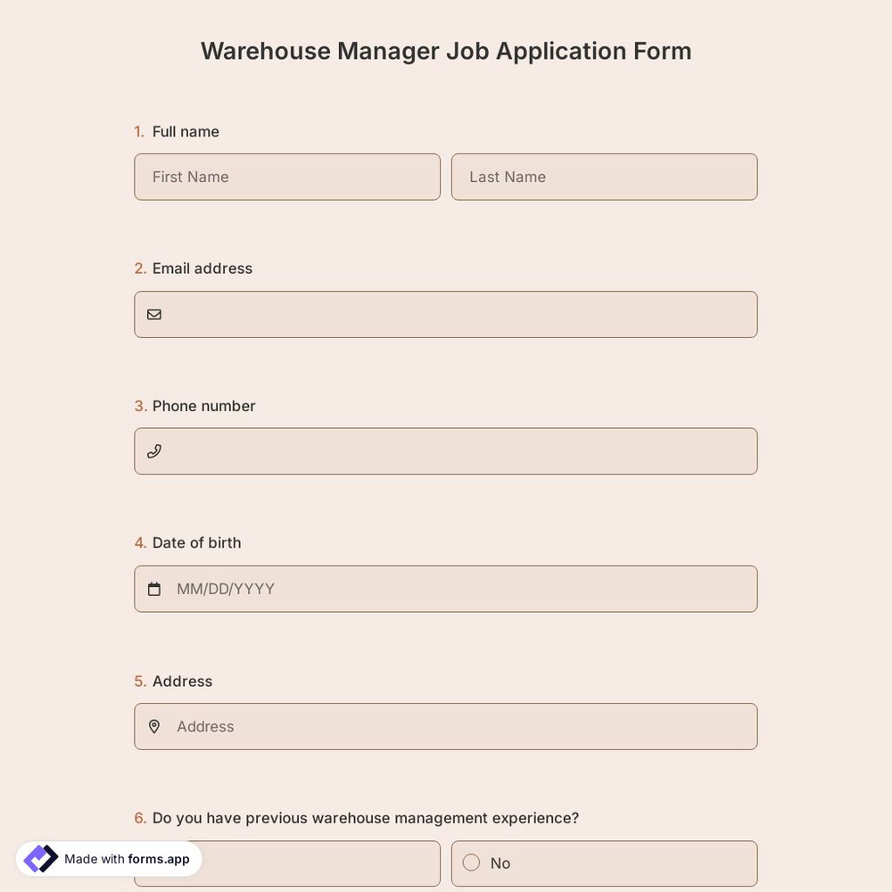 Warehouse Manager Job Application Form