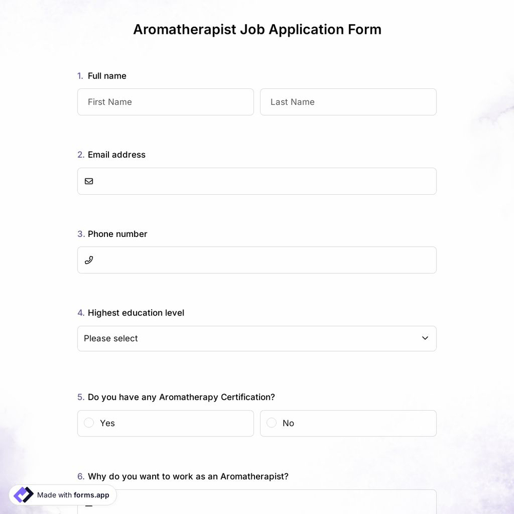 Aromatherapist Job Application Form